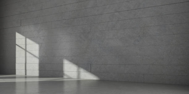 istock Abstract of minimal architecture space with the sun light cast shadow on the  wall, 3D rendering. 1047700108