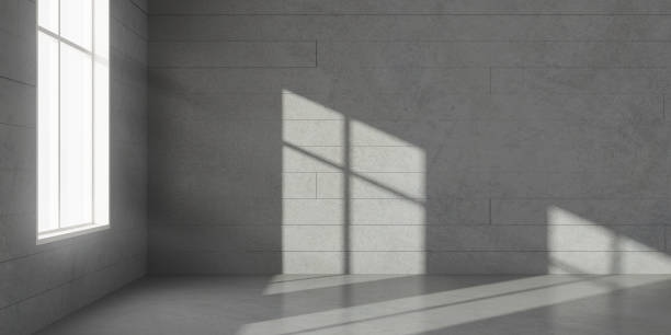 istock Abstract of minimal architecture space with the sun light cast shadow on the  wall, 3D rendering. 1047700124