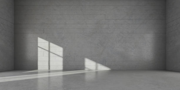 istock Abstract of minimal architecture space with the sun light cast shadow on the  wall, 3D rendering. 1047700142