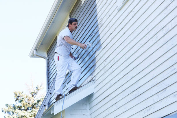 istock Man Spraying Paint On Exterior of Old Home 1047700176