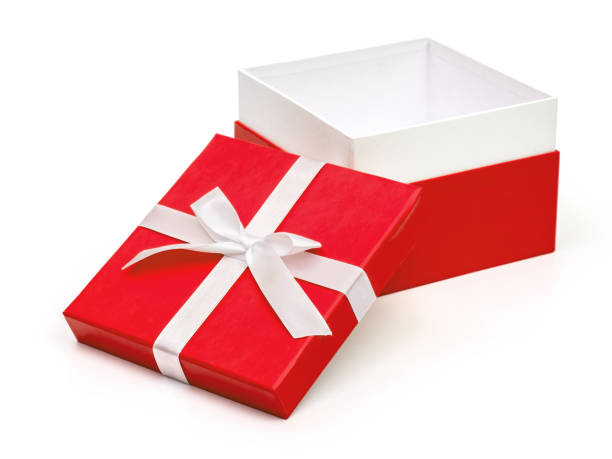 istock Open red box with a gift and white bow isolated on white background 1047703298