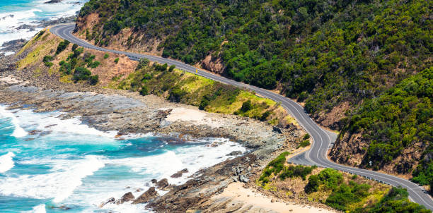 great ocean road panorama - australian culture landscape great ocean road beach stock-fotos und bilder