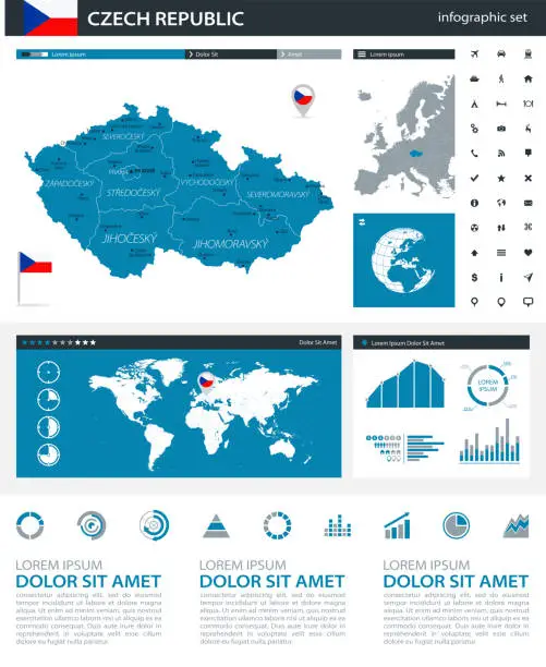Vector illustration of 34 - Czech Republic - Blue Gray Infographic q10