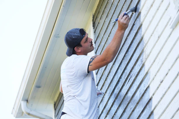 istock Man Brushing Paint On Exterior of Old Home 1047704126