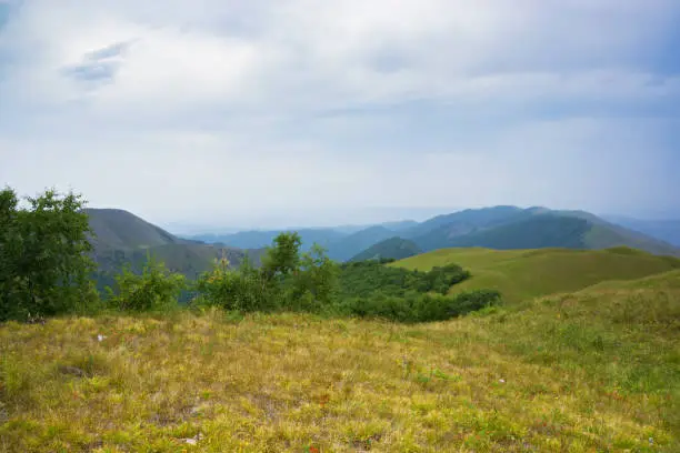 Cloudy day in mountains. Horizontal shot