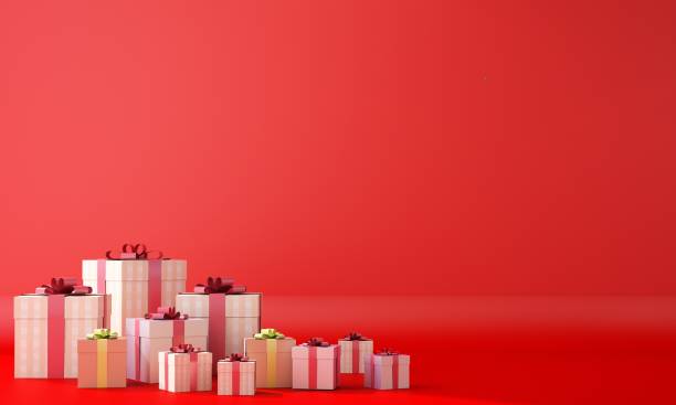 istock work space decoration with gift box, present box for Birthday background or sale label on red background ,3d illustration,3d rendering 1047714734
