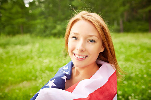 image of festive flowers on American flag background
