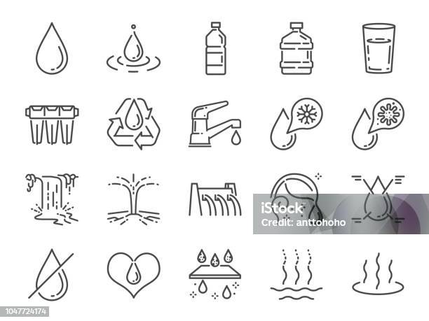 Jeu Dicônes De Leau Icônes Inclus Comme La Goutte Deau Lhumidité Liquide Bouteille Litière Et Plus Encore Vecteurs libres de droits et plus d'images vectorielles de Icône