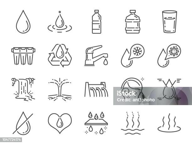 Water Icon Set Included Icons As Water Drop Moisture Liquid Bottle Litter And More Stock Illustration - Download Image Now