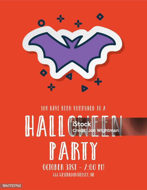 Halloween Line Icon Party Invitations Stock Illustration - Download Image Now - Bat - Animal, Blue, Cartoon