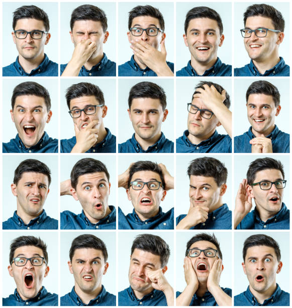 istock Set of young man's portraits with different emotions isolated 1047728542