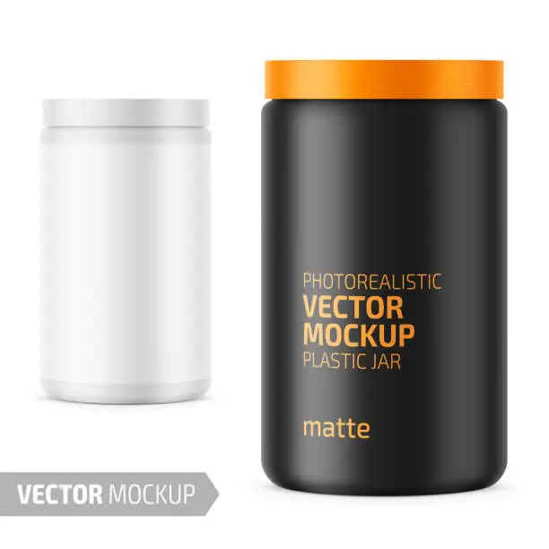 Vector illustration of White matte plastic jar with lid for powder.