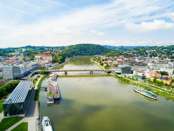 Linz aerial panoramic view Linz city centre and Danube river aerial panoramic view in Austria. Linz is the third largest city of Austria. danube valley stock pictures, royalty-free photos & images