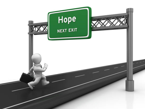 istock Road with Business Character Running and Hope Highway Sign - 3D Rendering 1047743708