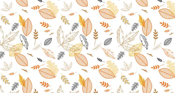 Vector illustration of Pattern banner with hand drawn elegant autumn leaves. Design for wallpaper, gift paper, pattern fills, web page background, autumn greeting cards
