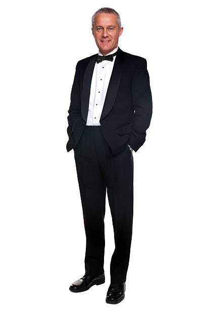 成熟した男性のタキシードとブラックの紐。 - clothing bow tie caucasian celebration ストックフォトと画像