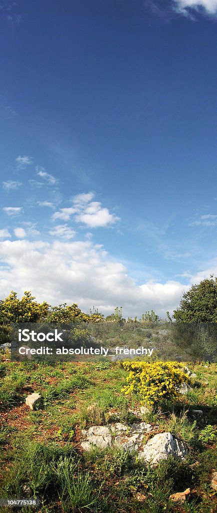 Hiking scenic From earth to sky, a panoramic shot of an hiking scene. Shot in Roussillon (south of france). Arid Climate Stock Photo