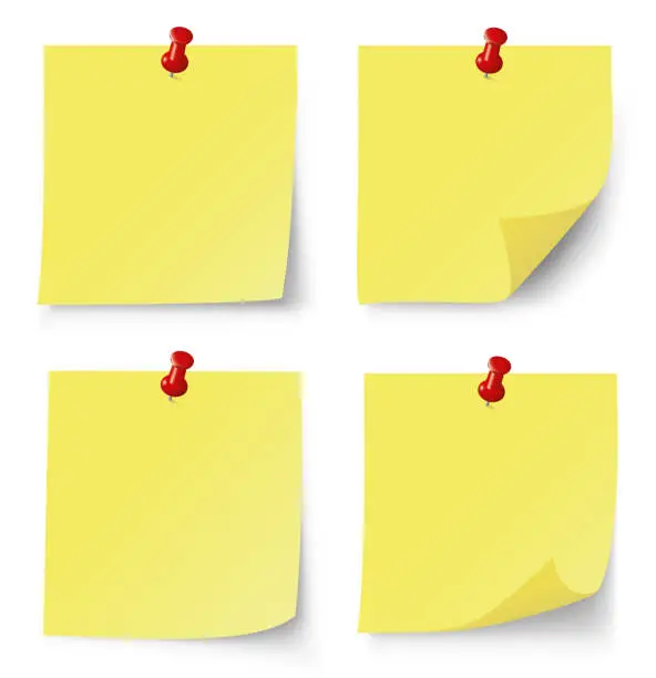 Vector illustration of Yellow post note set. Vector illustration