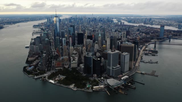 Hyperlapse Aerial view of Lower Manhattan 4K