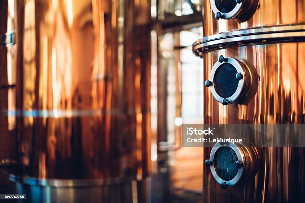 Industrial equipment for brandy production Distillery Stock Photo