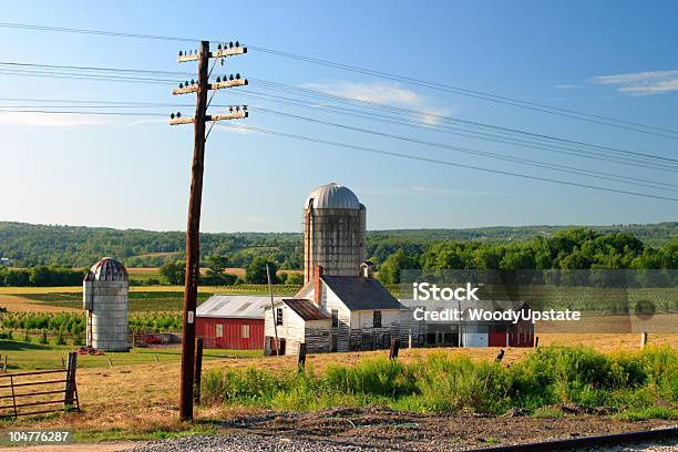 Blue Sky Farm Stock Photo - Download Image Now - Power Line, Barn, Farm