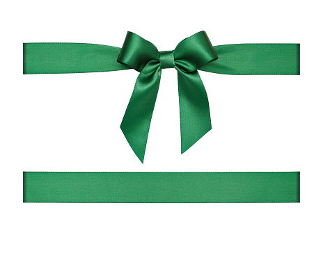 Green color, Ribbon - Sewing Item, Tied Bow, Gift, Tied Knot, cut out