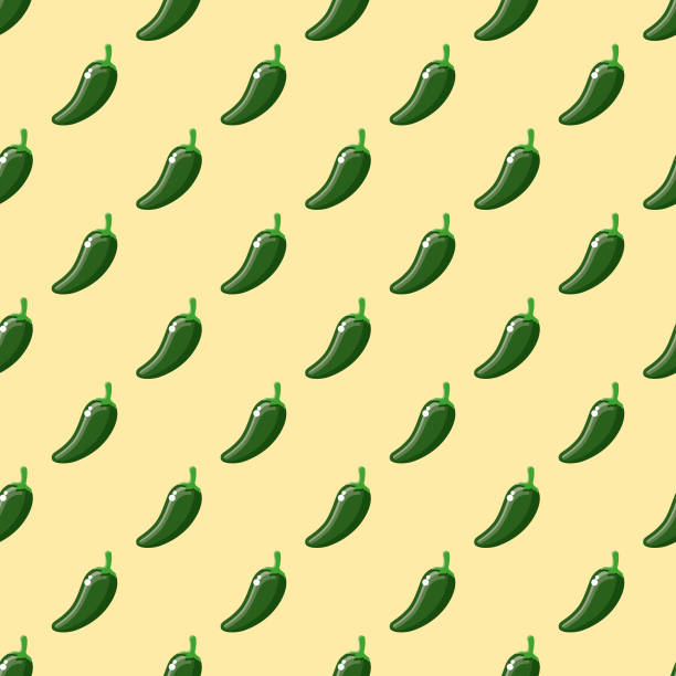 Pepper Vegetables Seamless Pattern A seamless pattern created from a single flat design icon, which can be tiled on all sides. File is built in the CMYK color space for optimal printing and can easily be converted to RGB. No gradients or transparencies used, the shapes have been placed into a clipping mask. chili pepper pattern stock illustrations