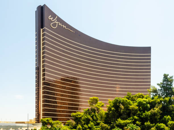 Las Vegas, Nevada, USA - May 5, 2014: Working round-the-clock modern Vegas hotels and casinos Wynn and Encore at sunrise aerial view scene in Las Vegas, Nevada on May 5, 2014.