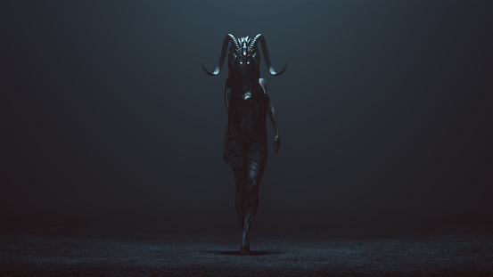 Evil Witch with a Head Dress in a foggy void 3d Illustration 3d render