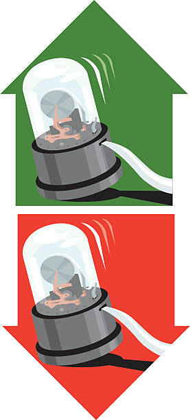 Stock market up or down Vector illustrations of an old stock ticker, one showing a green arrow pointing up (good to go) and the other is a red arrow pointing down (stop). ticker tape machine stock illustrations