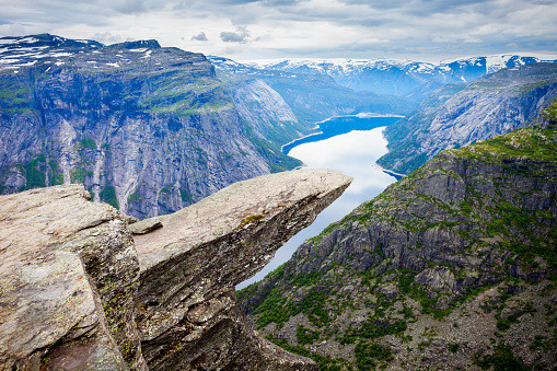 Trolltunga or Troll Tongue is a rock formation  at the Hardangerfjord near Odda town in Hordaland, Norway