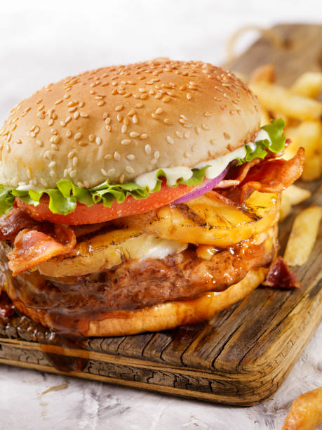 istock Hawaiian Teriyaki, Pineapple and Bacon Burger with Fries 1047805662