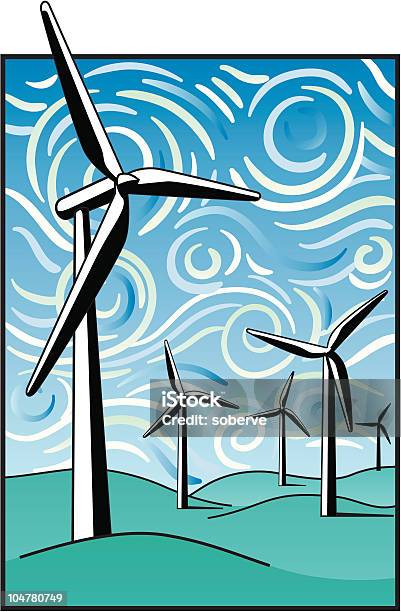 Energia Eólica - Arte vetorial de stock e mais imagens de Turbina Eólica - Turbina Eólica, Combustíveis e Geração de Energia, Cor verde