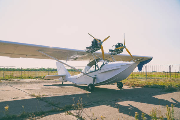istock Light twin-engine amphibious aircraft at the airport 1047810234