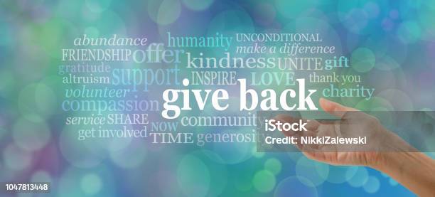 Give Back Word Tag Cloud Stock Photo - Download Image Now - Charity and Relief Work, Giving, Volunteer