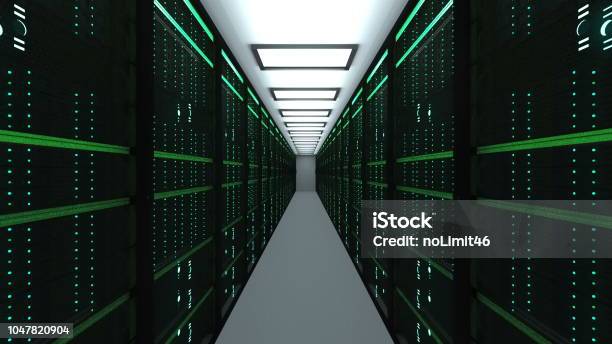 Modern Server Room Interior In Datacenter Web Network And Internet ...