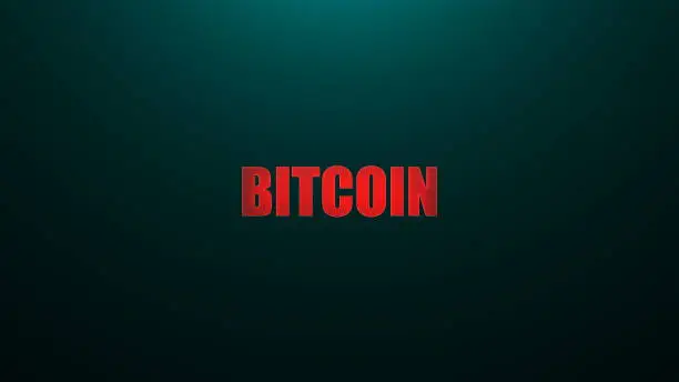 Photo of Letters of Bitcoin text on background with top light, 3d render background, computer generating for news