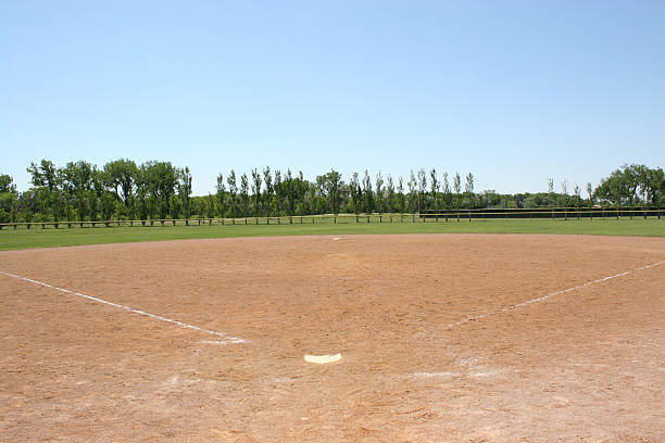 campo da baseball - baseballs baseball grass sky foto e immagini stock