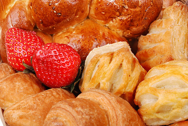 istock Fresh buns background and strawberry 104782180