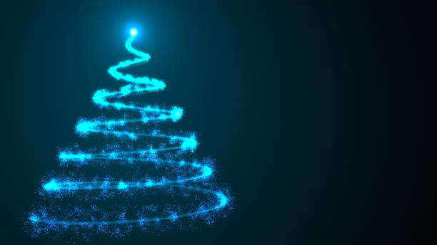 Simple christmas tree as spiral from many shiny particles in space, 3d render background for happy holidays stock photo