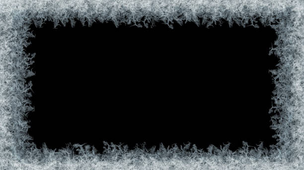 marco de cristales de hielo decorativos sobre fondo negro mate - window frost fotografías e imágenes de stock