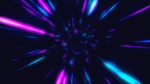 istock Abstract flight in retro neon hyper warp space in the tunnel 3d illustration 1047835306