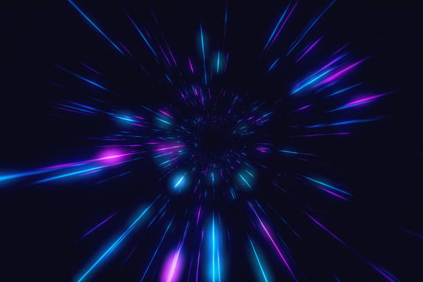 istock Abstract flight in retro neon hyper warp space in the tunnel 3d illustration 1047835314