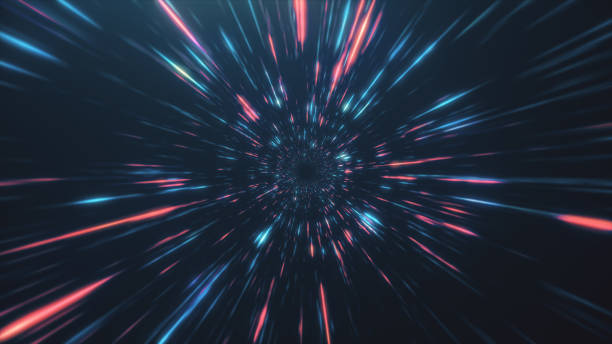 istock Abstract flight in retro neon hyper warp space in the tunnel 3d illustration 1047835316