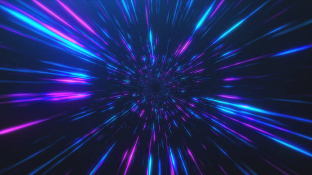 istock Abstract flight in retro neon hyper warp space in the tunnel 3d illustration 1047835338