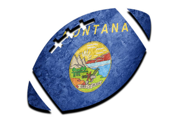 bola de rugby bandeira do estado de montana. bandeira de montana fundo bola de rugby - montana flag us state flag banner - fotografias e filmes do acervo