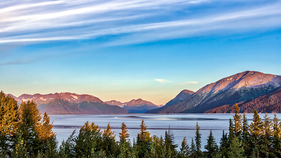 Beautiful mountain lake in the Chugach mountains of Alaska during Autumn