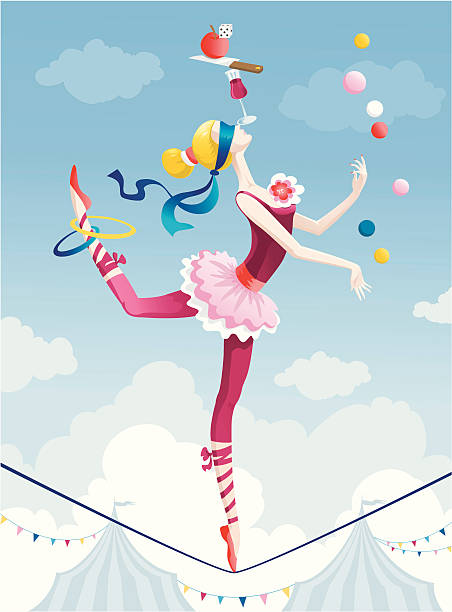 Circus girl Circus performer juggling with balls on tightrope. EPS AI JPG  included tightrope stock illustrations