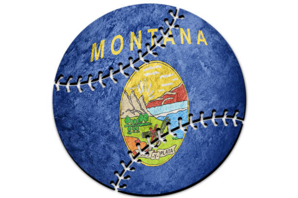 бейсбол монтана государственный флаг. монтана флаг фон бейсбол - montana flag us state flag banner стоковые фото и изображения