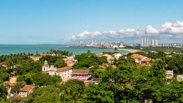 Photo of Aerial buildings and beach view of Olinda and Recife, Pernambuco, Brazil